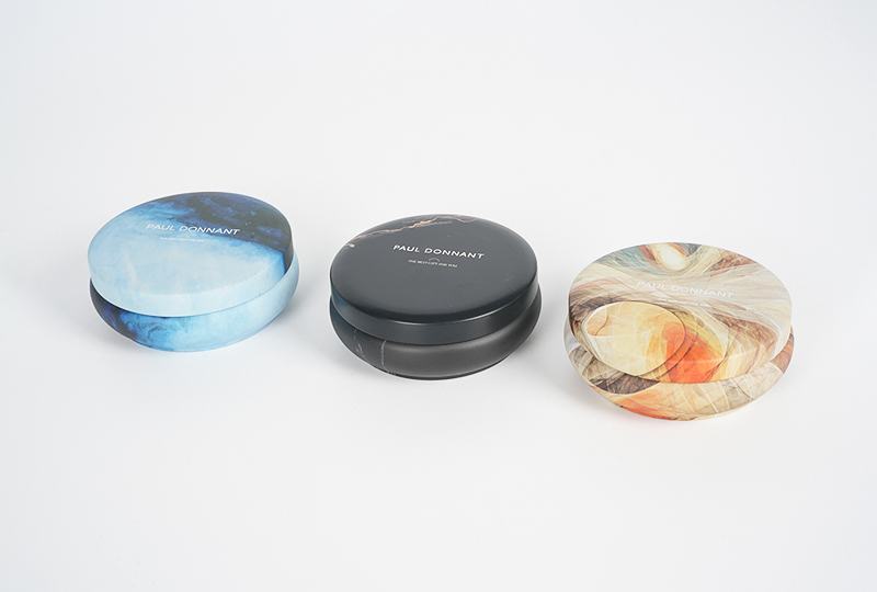 Bougie décorative botanique ronde en métal avec couvercle