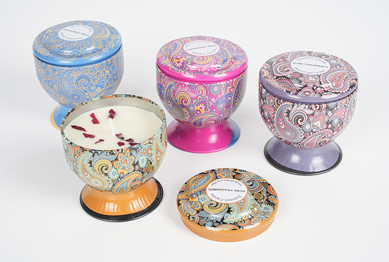 Bougie en pot en métal à couvercle cachemire gaufré