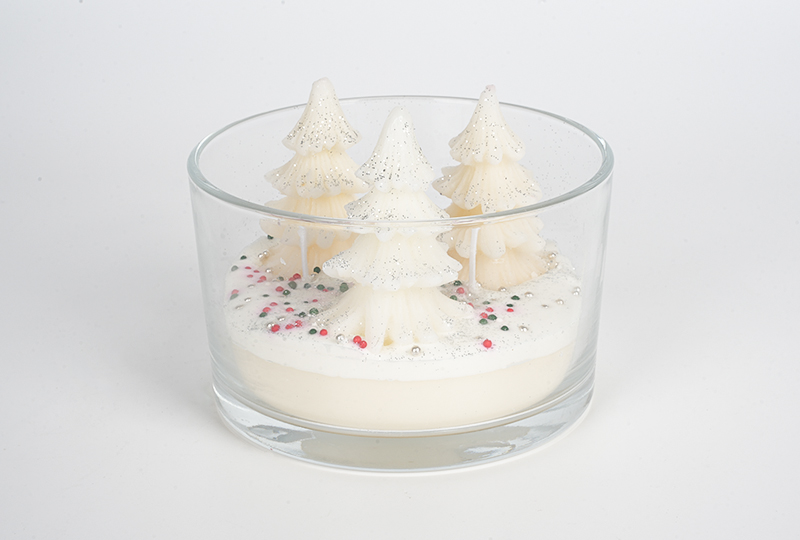 Bougie artisanale en crème de forêt d'hiver, série de fleurs esthétiques