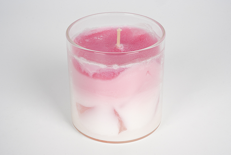 Bougie d'art en verre dépoli et mèche en bois