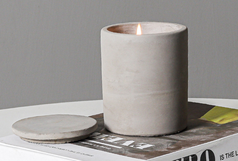 Bougie minimaliste en béton mat réutilisable en pot de ciment