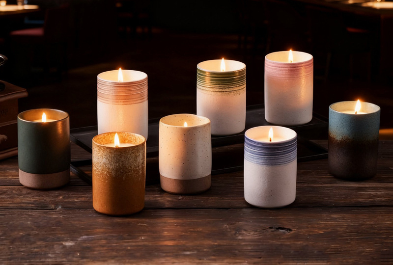 Bougie en pot en céramique texturée à glaçure dégradée