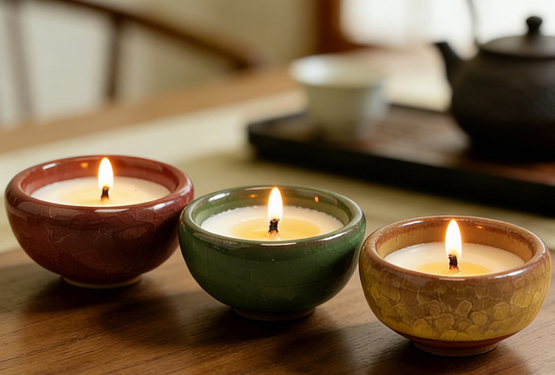 Bougie en pot en céramique en forme de bol à glaçure craquelée