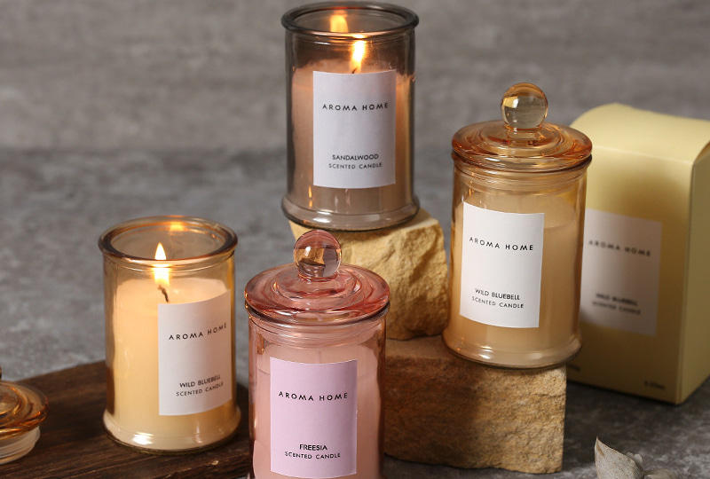 Bougie parfumée en verre aromathérapeutique avec couvercle