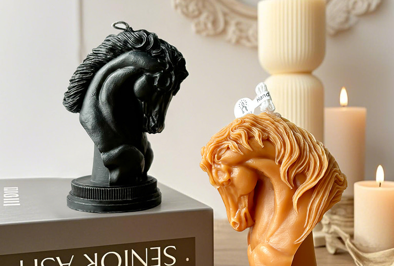 Bougie d'aromathérapie faite à la main de série animale de tête de cheval