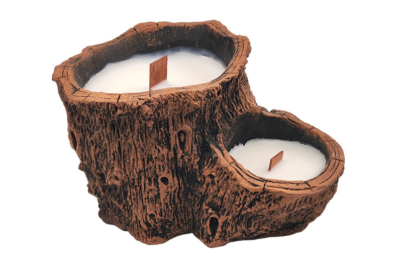 Bougie d'artiste en cire d'abeille naturelle en forme de souche de bois Ustic