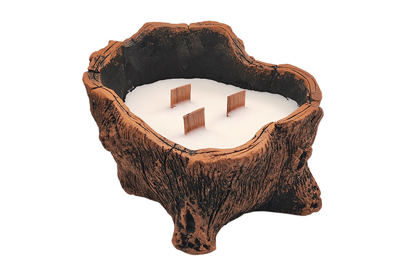 Bougie d'artiste en cire d'abeille naturelle en forme de souche de bois Ustic