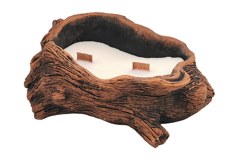 Bougie d'artiste en cire d'abeille naturelle en forme de souche de bois Ustic