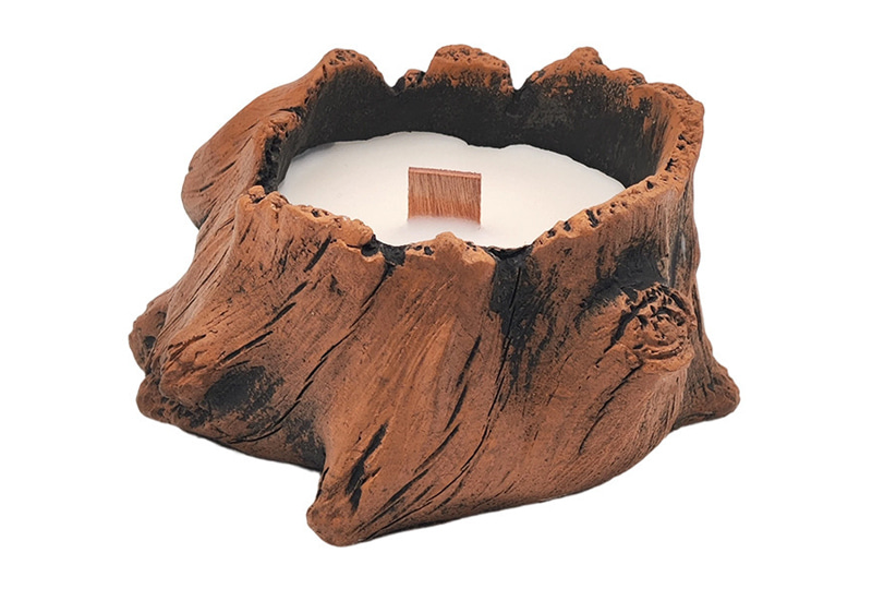 Bougie d'artiste en cire d'abeille naturelle en forme de souche de bois Ustic