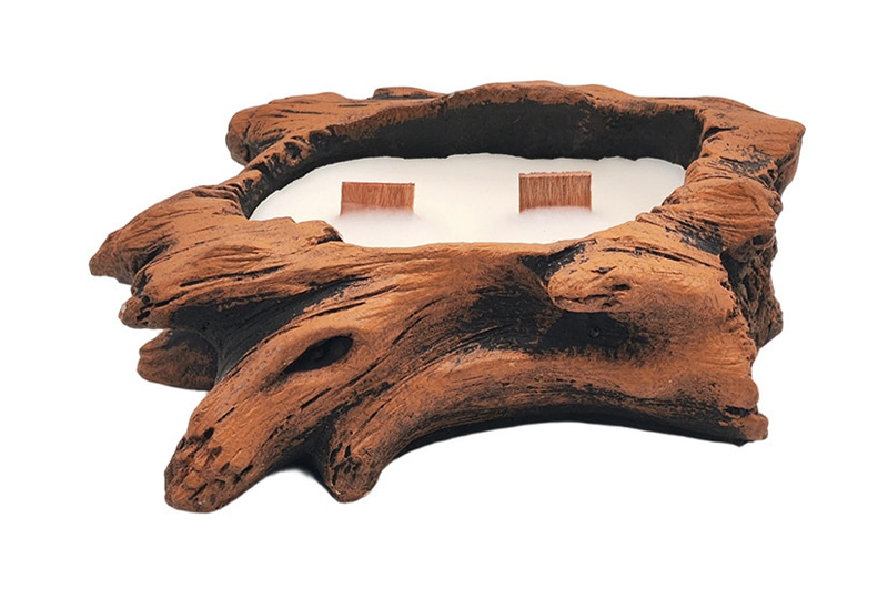Bougie d'artiste en cire d'abeille naturelle en forme de souche de bois Ustic