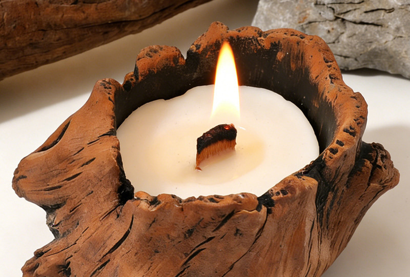Bougie d'artiste en cire d'abeille naturelle en forme de souche de bois Ustic