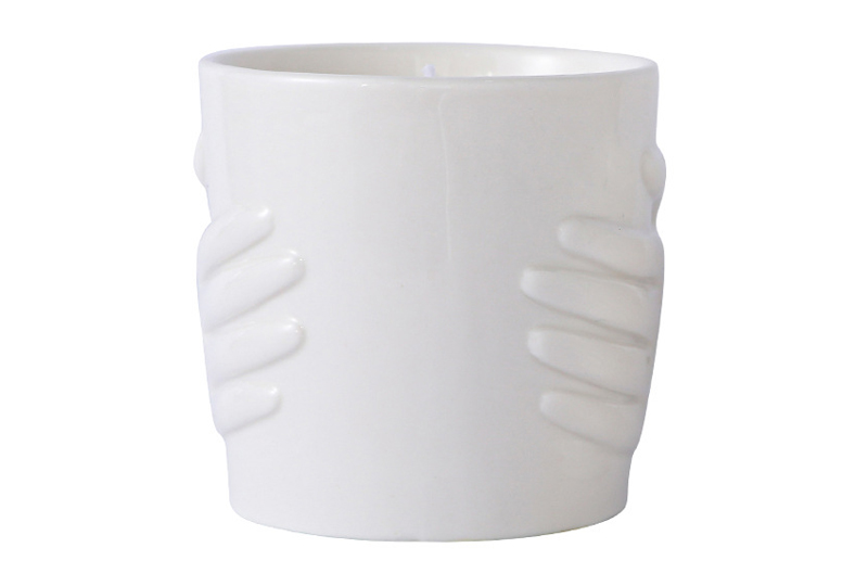 Bougie en pot en céramique minimaliste élégante en relief à la main