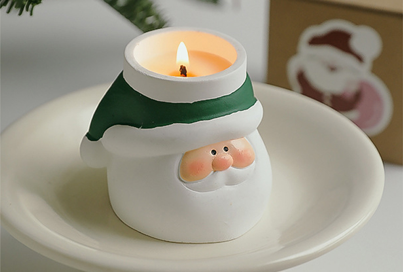 Bougie en cire de soja faite à la main, série Festival, tasse en plâtre, tête de père noël