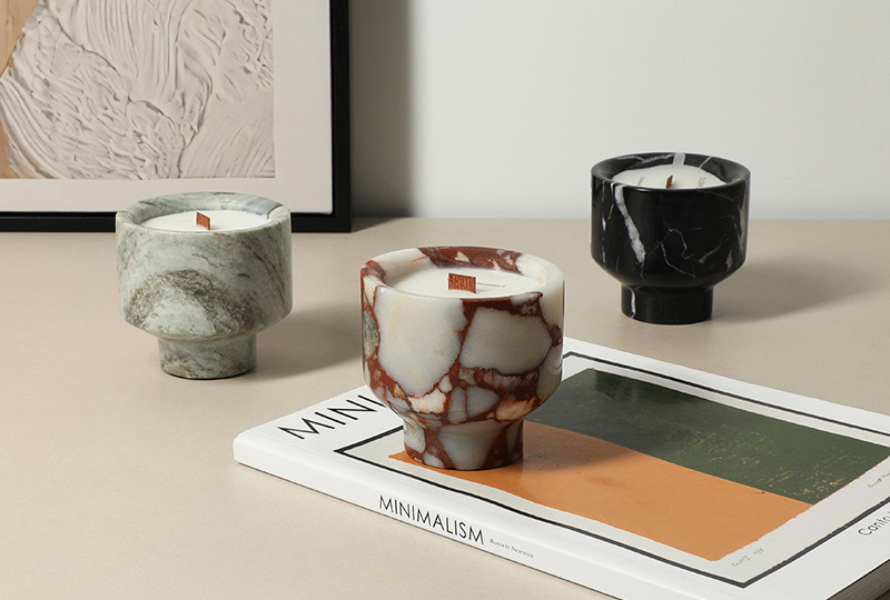 Bougie en pot en marbre minimaliste veiné naturel