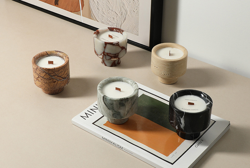 Bougie en pot en marbre minimaliste veiné naturel
