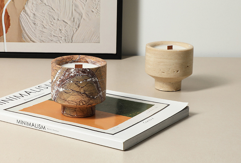 Bougie en pot en marbre minimaliste veiné naturel