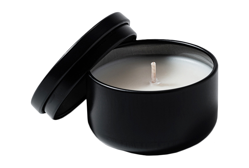 Bougie minimaliste en pot en métal noir