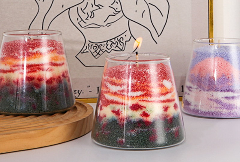 Bougie d'aromathérapie d'art de sable faite à la main de série de fleurs