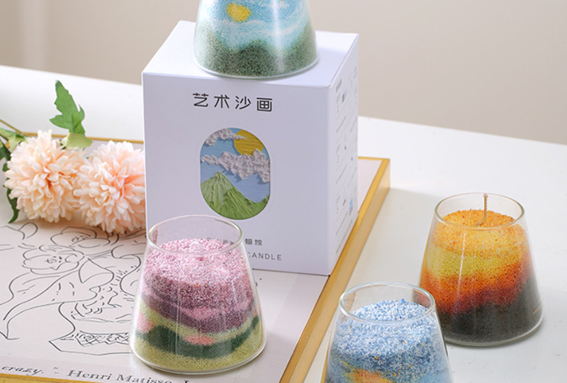 Bougie d'aromathérapie d'art de sable faite à la main de série de fleurs