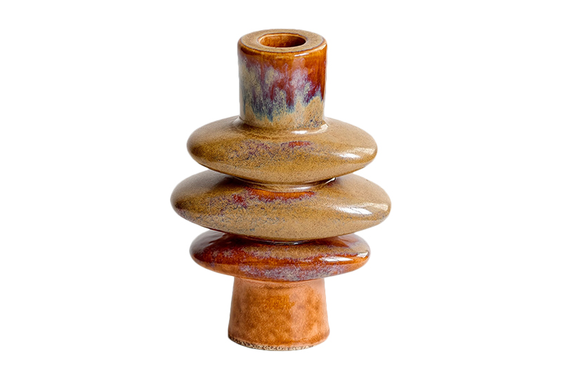 Bougeoir sculptural en céramique émaillée multicolore moderne