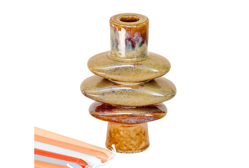 Bougeoir sculptural en céramique émaillée multicolore moderne