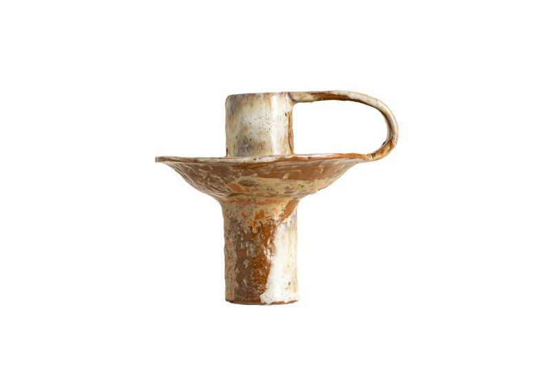 Bougeoir rustique en céramique émaillée marron