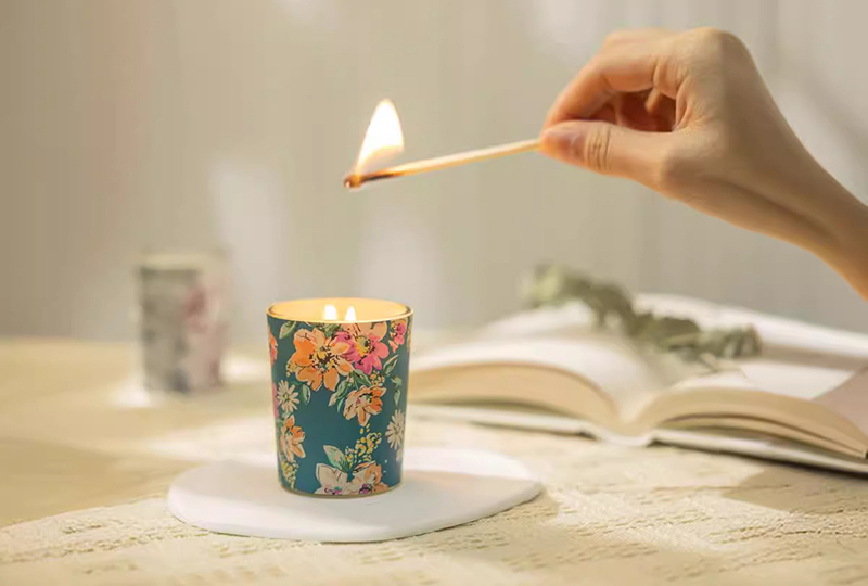 Coffret cadeau de bougies chauffe-plat en verre floral