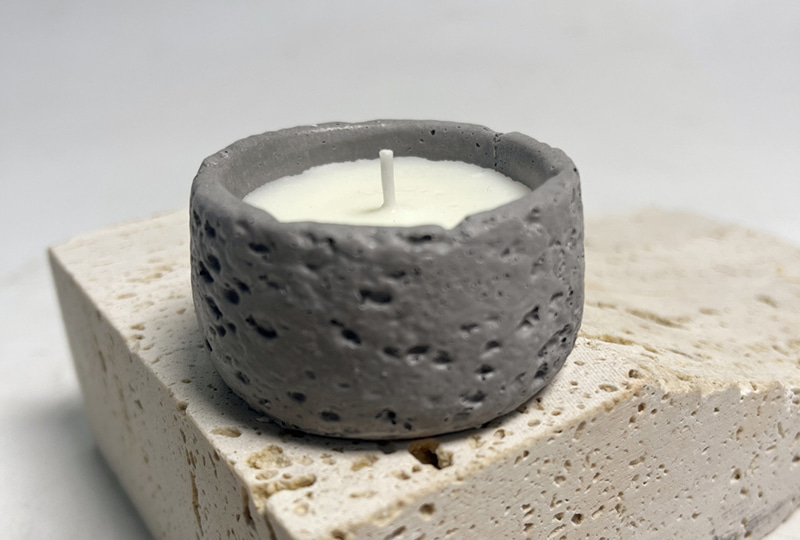 Mini pot de bougie en ciment à texture volcanique