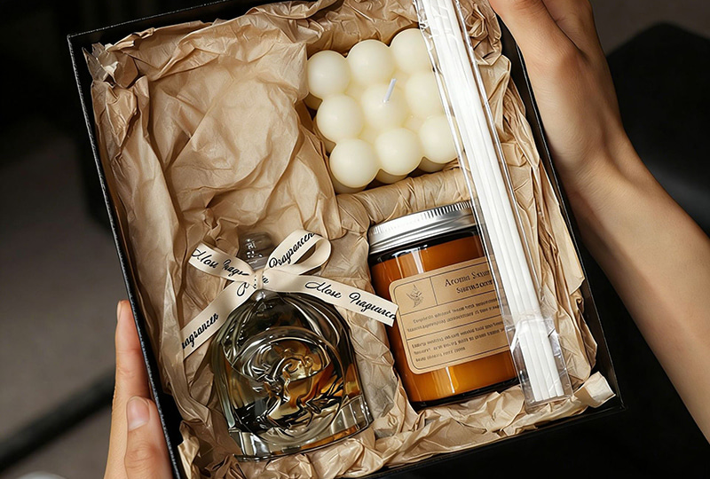 Coffret cadeau de la collection de bougies d'aromathérapie et de diffuseur de roseaux