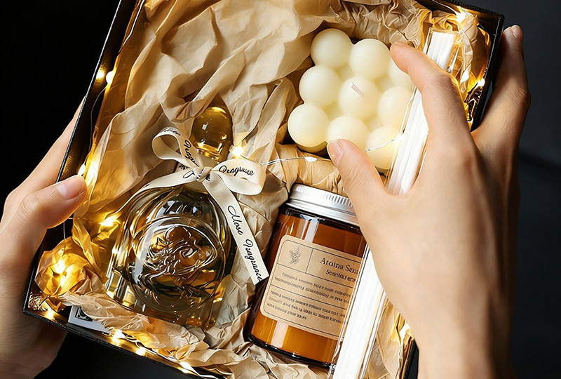 Coffret cadeau de la collection de bougies d'aromathérapie et de diffuseur de roseaux