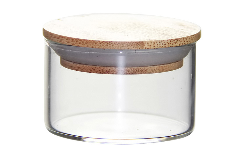 Pot en verre de bougie transparent avec couvercle en bambou