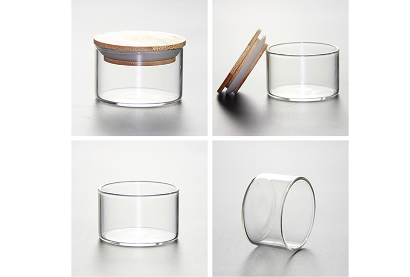 Pot en verre de bougie transparent avec couvercle en bambou