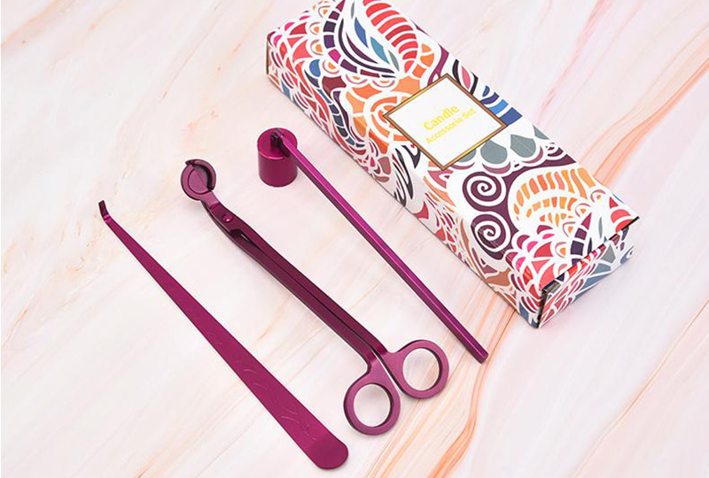 Ensemble d'entretien de bougies 3 pièces avec coupe-mèche anodisé magenta