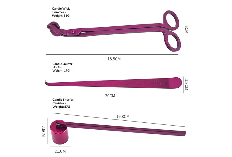 Ensemble d'entretien de bougies 3 pièces avec coupe-mèche anodisé magenta