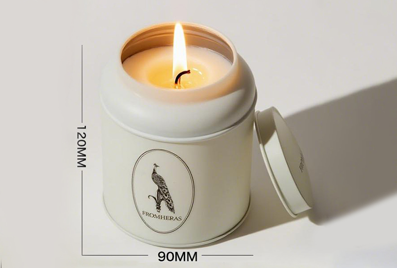 Bougie en pot en métal avec couvercle et illustration gravée blanc mat