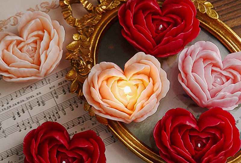 Bougie faite à la main de série de fleur de fleur de pivoine de coeur-rose