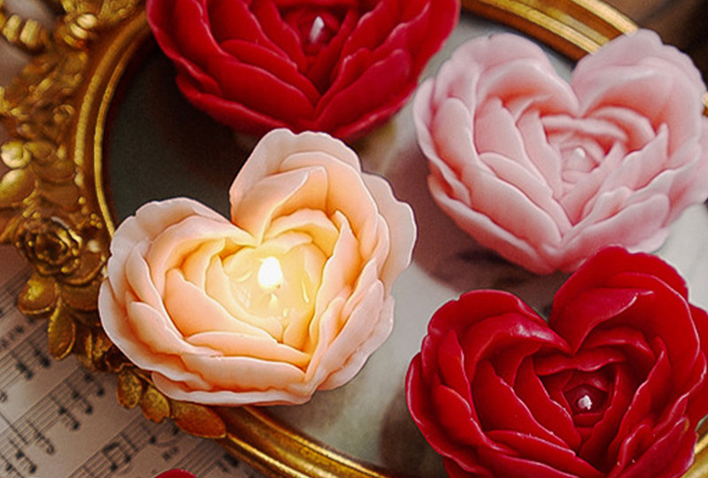 Bougie faite à la main de série de fleur de fleur de pivoine de coeur-rose