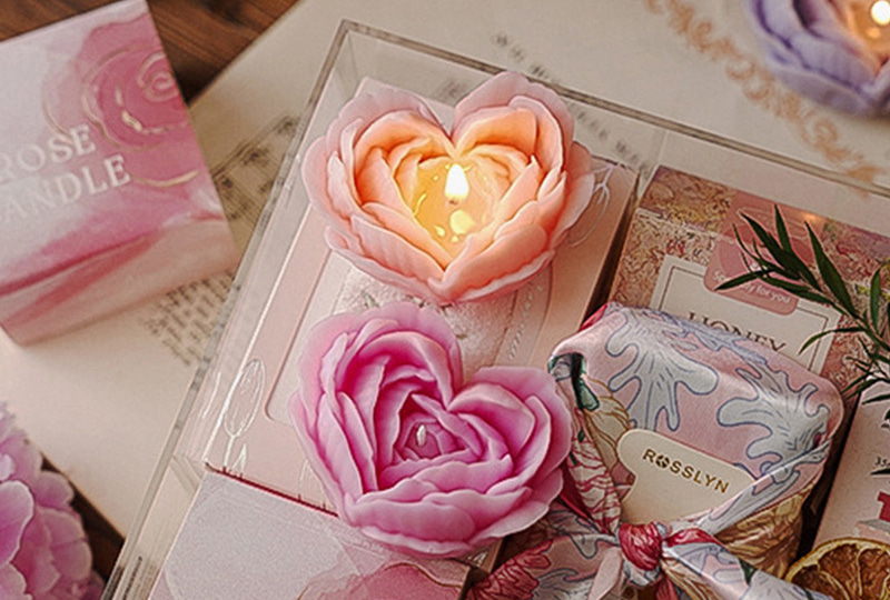 Bougie faite à la main de série de fleur de fleur de pivoine de coeur-rose