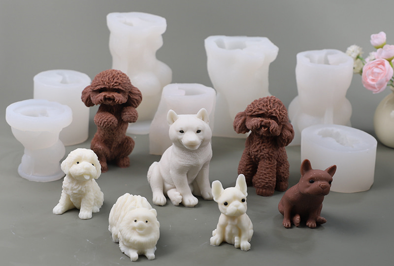 Collection de moules à bougies en silicone de race de chien hyperréaliste