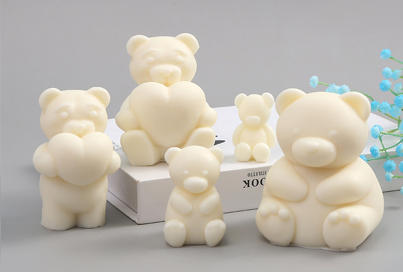 Moule à bougie en silicone fendu 3D Bear-Hugging-Heart