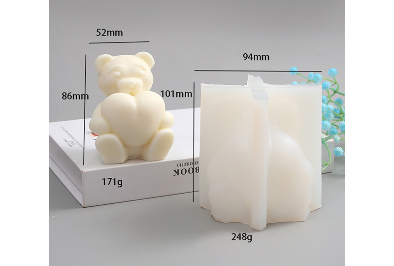Moule à bougie en silicone fendu 3D Bear-Hugging-Heart