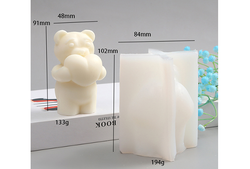 Moule à bougie en silicone fendu 3D Bear-Hugging-Heart