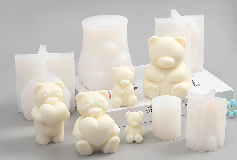 Moule à bougie en silicone fendu 3D Bear-Hugging-Heart