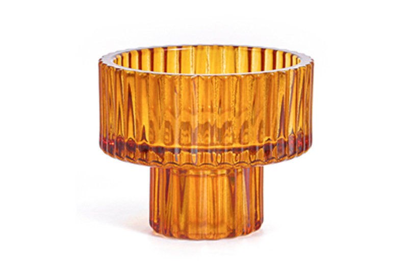 Bougeoir conique et photophore à double usage en verre nervuré ambré