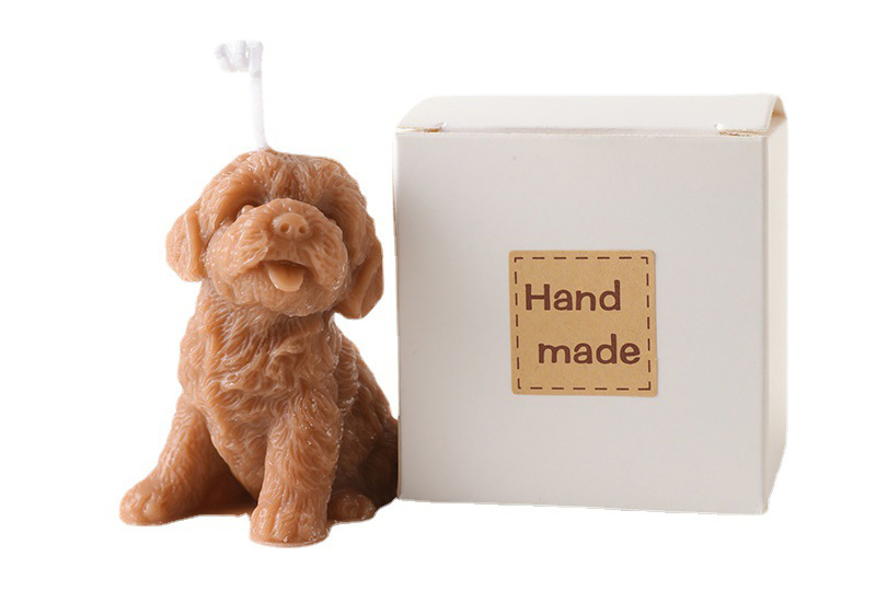 Bougie faite à la main de la série d'animaux de chien assis moelleux en forme de nounours
