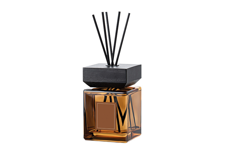 Diffuseur à roseaux à capuchon en bois en verre carré
