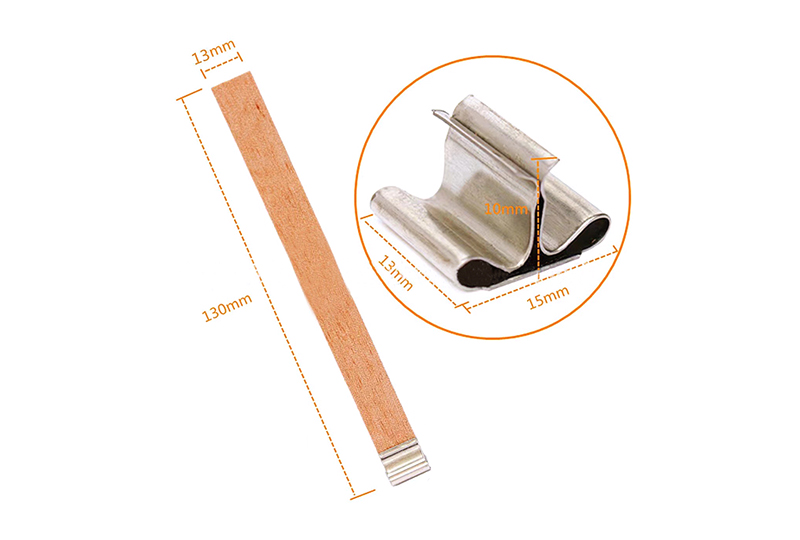 Mèche de bougie plate en bois à grain naturel avec base à languette