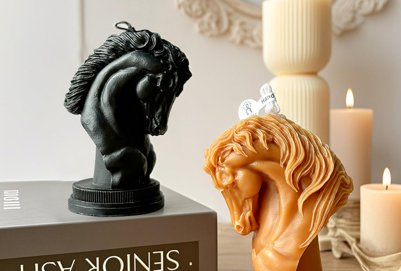 Bougie sculpturale faite à la main de série animale de buste de tête de cheval