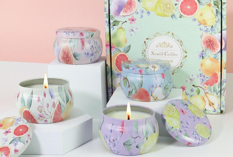 Bougie ronde en pot en marbre avec couvercle et imprimé marbré pastel