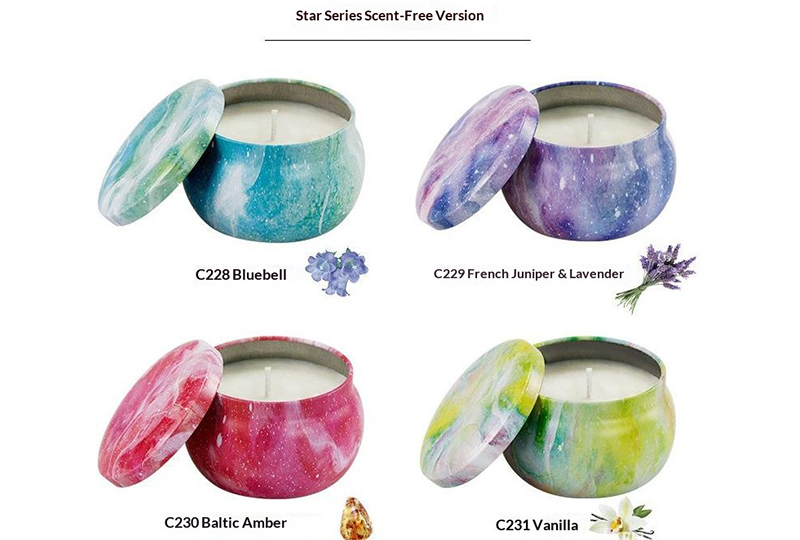 Bougie ronde en pot en marbre avec couvercle et imprimé marbré pastel